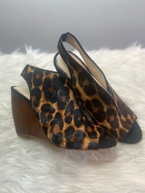 Jessica Simpson Leopard Print Wedge Slingbacks - Brown/Black